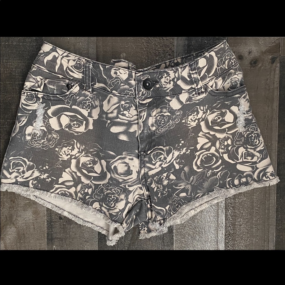 LOVEsick Rose Print Denim Shorts